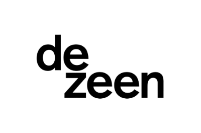 Black logo on a white background displaying the word "dezeen" with "de" positioned above "zeen".