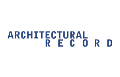 Architectural Record logo with blue and white text on a transparent background, capturing a sleek design that echoes the simplicity of modern art, reminiscent of Ellsworth Kelly's minimalist style.