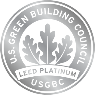 LEED Platinum certification badge from the U.S. Green Building Council (USGBC) proudly awarded to Austin Community College’s Rio Grande campus.