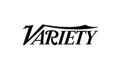 Black and white "Variety" logo with a stylized serif font and a curved line integrated into the "V" captures the dynamic essence reminiscent of Dude Perfect's world.