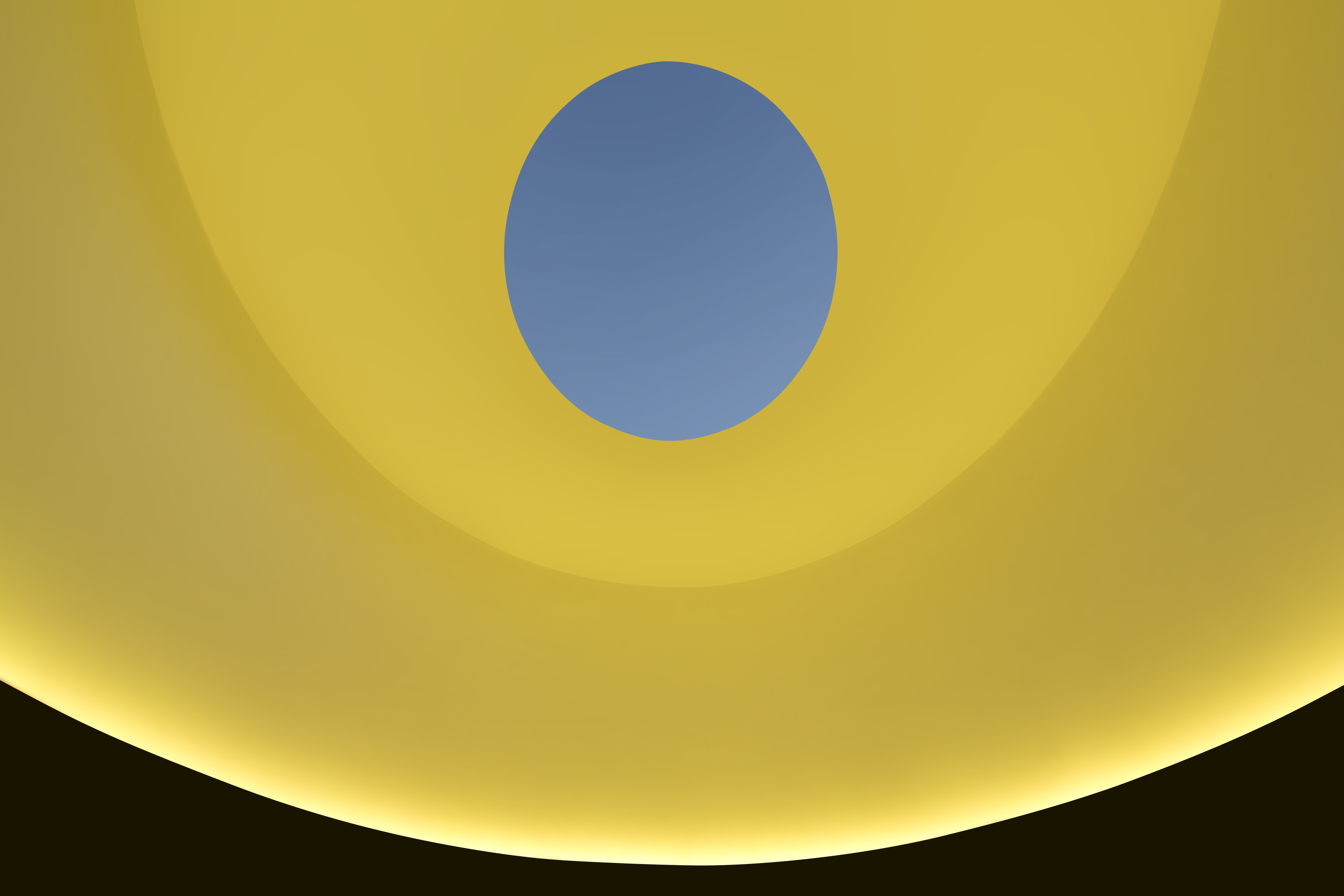 Abstract digital art featuring a central blue circle surrounded by a yellow gradient, with a dark base, reminiscent of James Turrell's Skyspace installations.